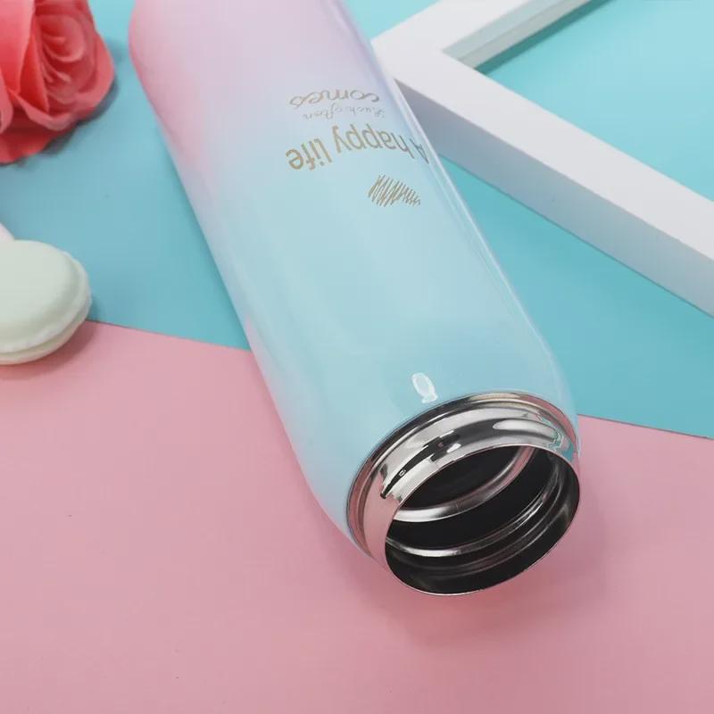 Термокружка с градиентным цветом и трубочкой Duckbill - 500 мл, корейский дизайн, нержавеющая сталь