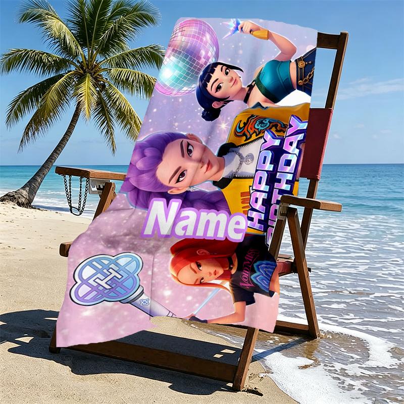 Custom Name Personalized KPop Hunters Print Beach Towel, for Trip Camping Beach Party Home Decor, Birthday Gift for Family & Friends