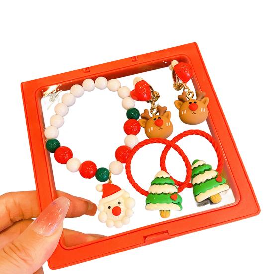 Набор из 5 шт./компл. Рождественский браслет, серьги, набор для рукоделия, детский красочный браслет из бусин ручной работы, шарм в виде Санта-Клауса, оленя, елки, ювелирное украшение, праздничный подарок