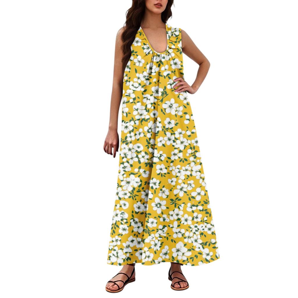 Женская Мода Повседневная А-силуэт Цветочный Принт Эффект Молотка Свободная Длинная Юбка с Карманами