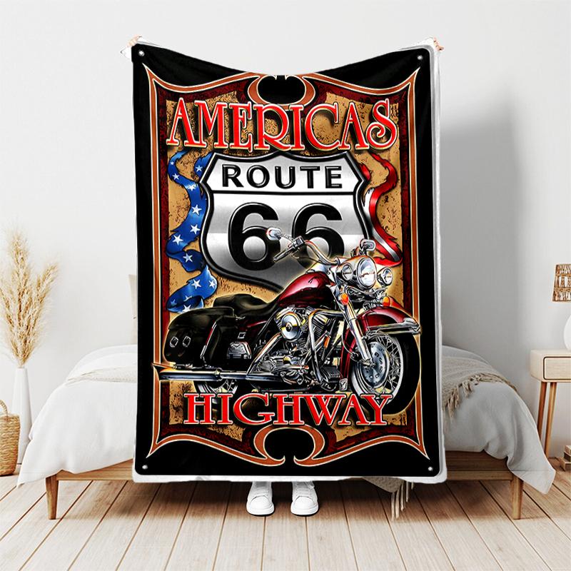 1pc Blanket U.S. Route 66(1) Print Design, Lightweight Blanket for Sofa, Bed- Soft &Warm, Gift for All Seasons like Christmas, Halloween