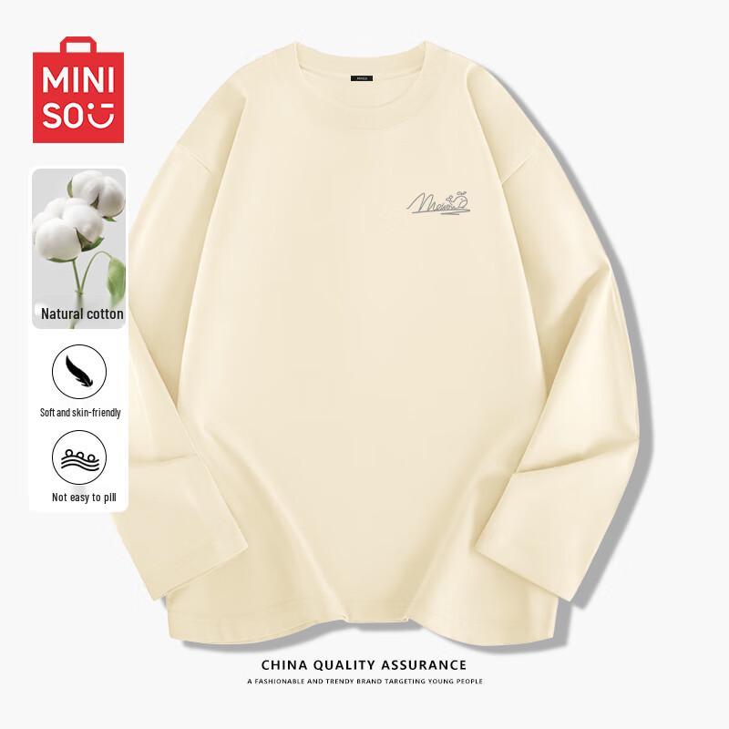 MINISO Мужская футболка с длинным рукавом и круглым вырезом из чистого хлопка