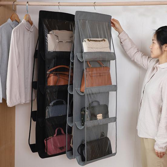 Bag Storage Bag Double-sided Transparent Visible 6/8 Pockets Great Load Bearing Handbag Purse Organizer Dust-Proof Wardrobe Closet Bag Hanging Holder