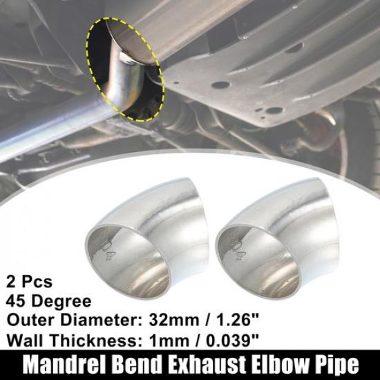 2pcs OD 1.25" 45 Degree 0.039" Thickness Stainless Steel Exhaust Elbow Pipe
