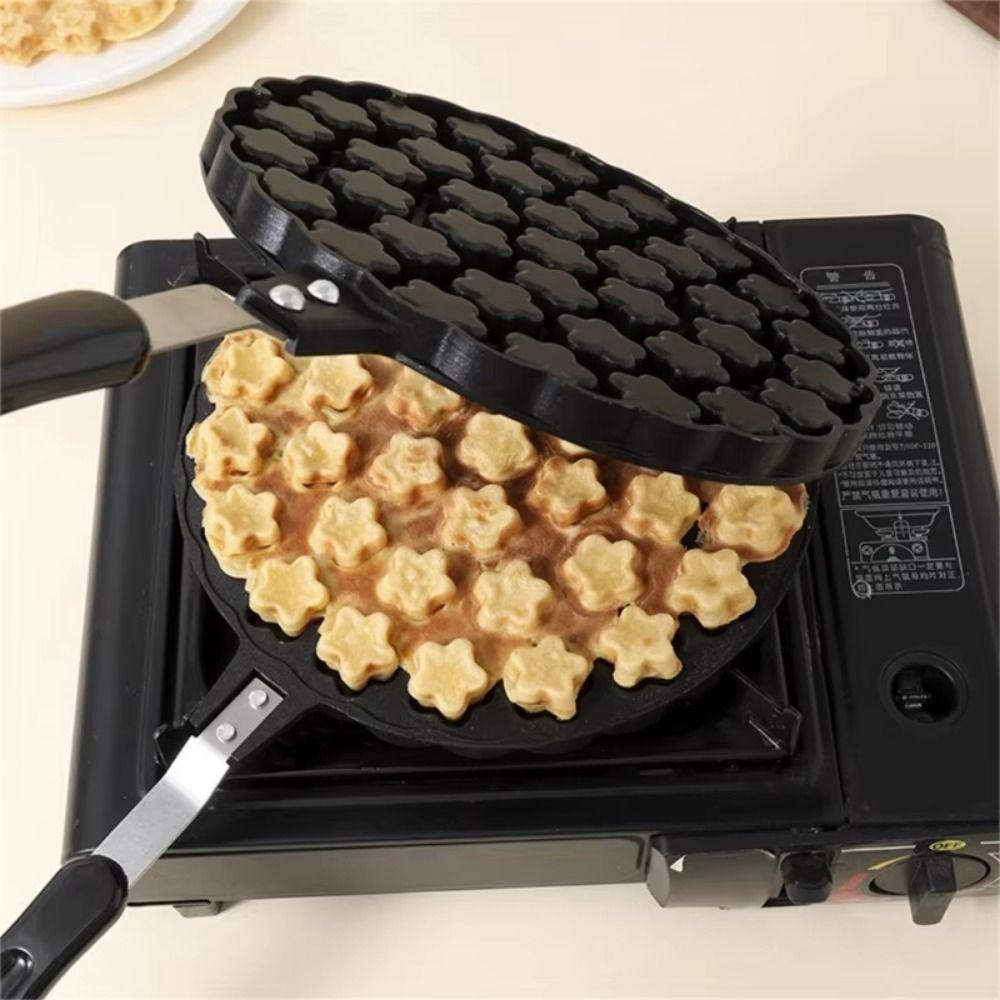 Double-Sided Bubble Waffle Maker Long Handle Egg Waffler Iron Plum Blossom Cake Mold Home Bakery