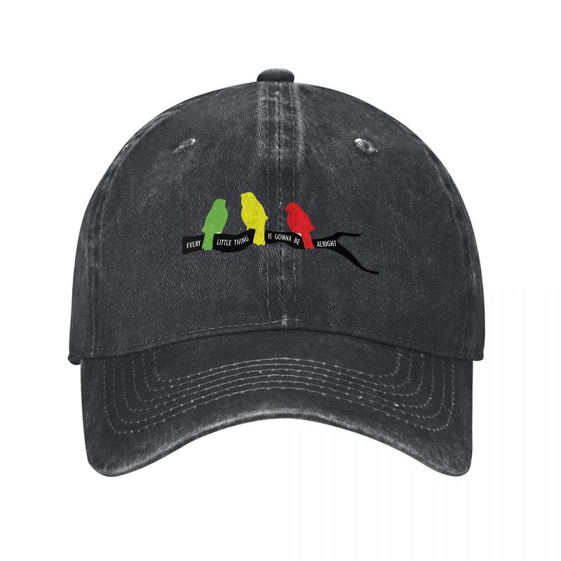 Lemon Tree Brand Washed Canvas Baseball Cap with Colorful Bird Design and Elegant Branch Logo for Casual Outdoor Wear