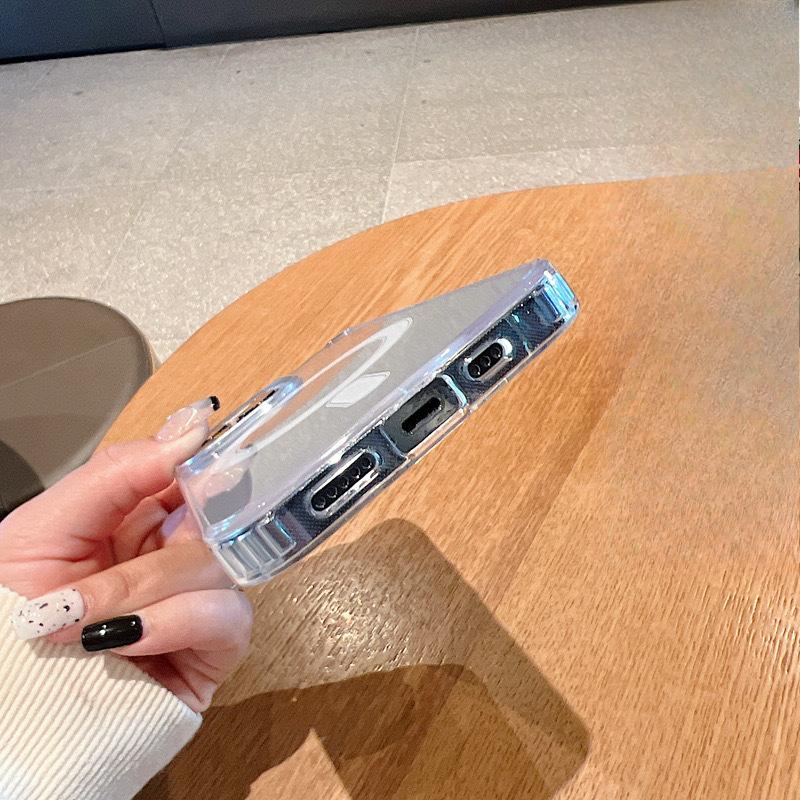 Подходит для iPhone16Pro Магнитный чехол-присоска 15 Прозрачный чехол для мобильного телефона Apple 14 Защитный чехол Magsafe Подушка безопасности Противоударный