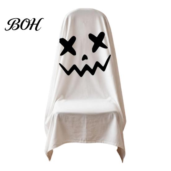 Decorative Seat Covers 1/4Pcs Halloween Ghost Chair Covers, Spooky Face Dining Slipcover, White for Home Kitchen Hotel Restaurant Pattern
