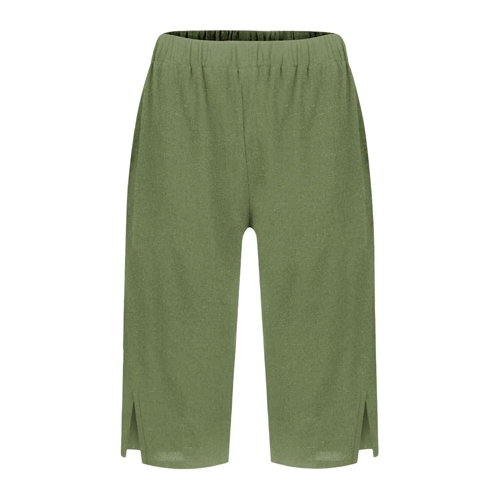 Женские модные однотонные свободные брюки с карманами и эластичной талией из хлопка и льна, повседневные брюки Five