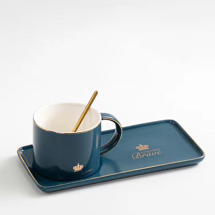 Nordic Style Simple Solid Color Mug Coffee Cup Plate Two Piece Set Afternoon Tea Ceramic Water Cup Coffee Cup Mug