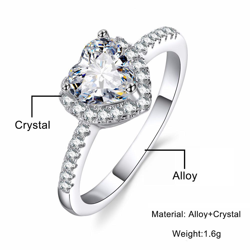 Fashion Crystal Heart Shaped Wedding Rings Women's Crystal Valentine's Day Engagement Rings Jewelry