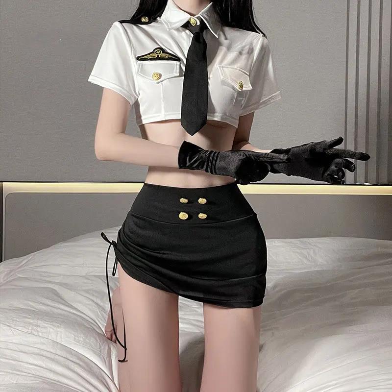 JIMIKO женский сексуальный костюм стюардессы для косплея, юбка с открытой талией, искушение, женский пилот, профессиональное горячее нижнее белье, эротический наряд