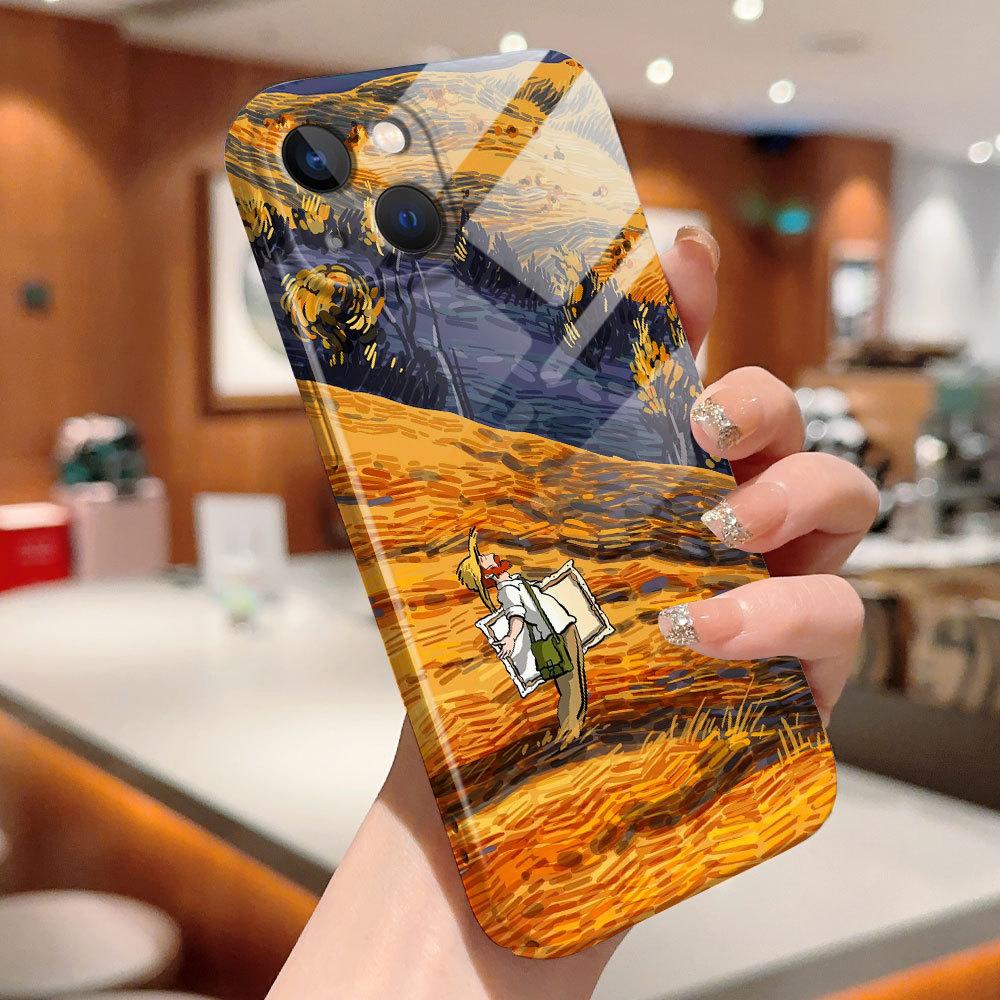 Чехол для телефона с масляной росписью для Samsung Galaxy S20 FE 5G A52 iPhone 11 15 Xiaomi Redmi VIVO OPPO Realme Huawei Infinix Противоударный ультратонкий жесткий чехол