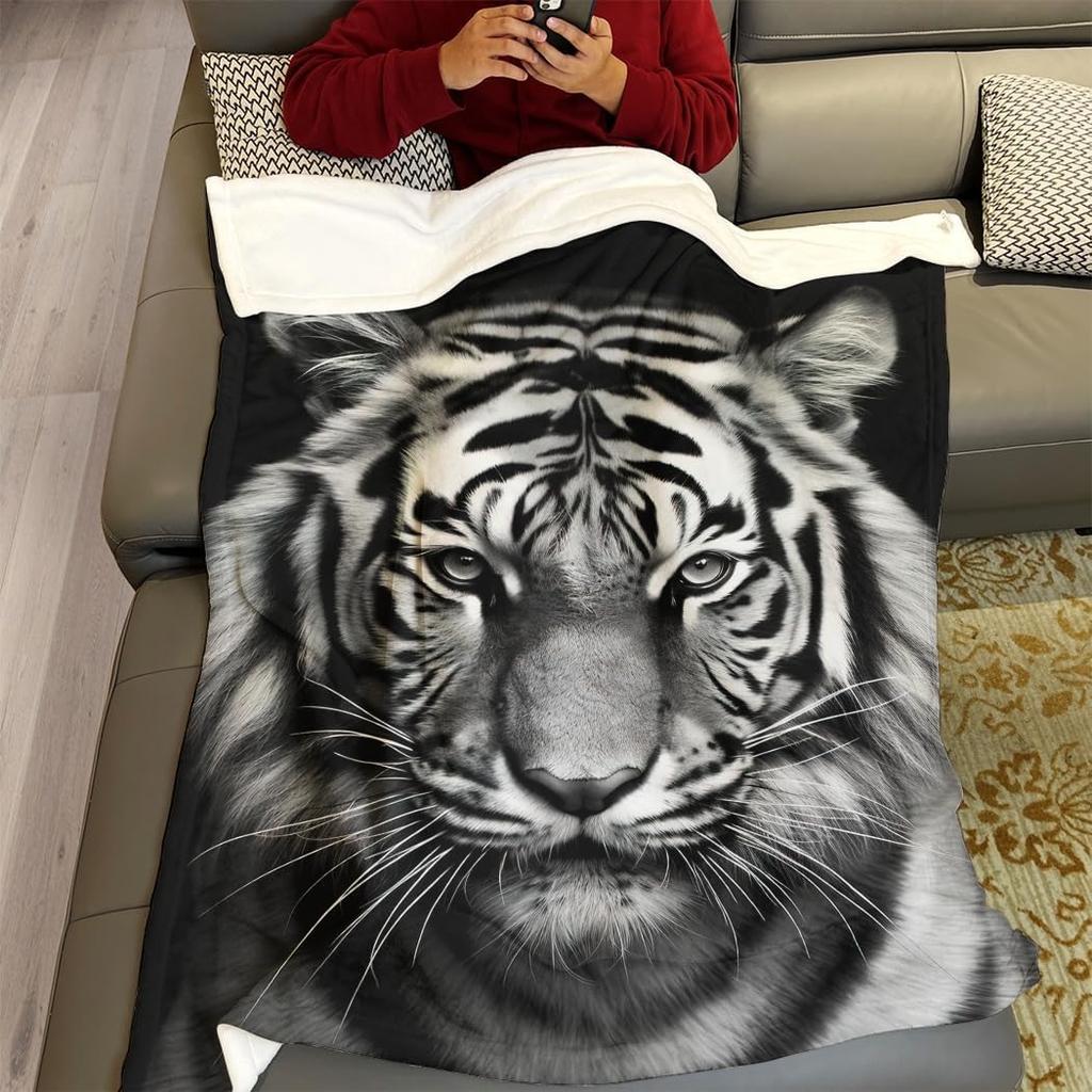 White Tiger Throw Thin Blanket Animals Printed Lightweight for Couch Home Decor Gift for Lion Tiger Elk Bears Dogs Cats Lovers