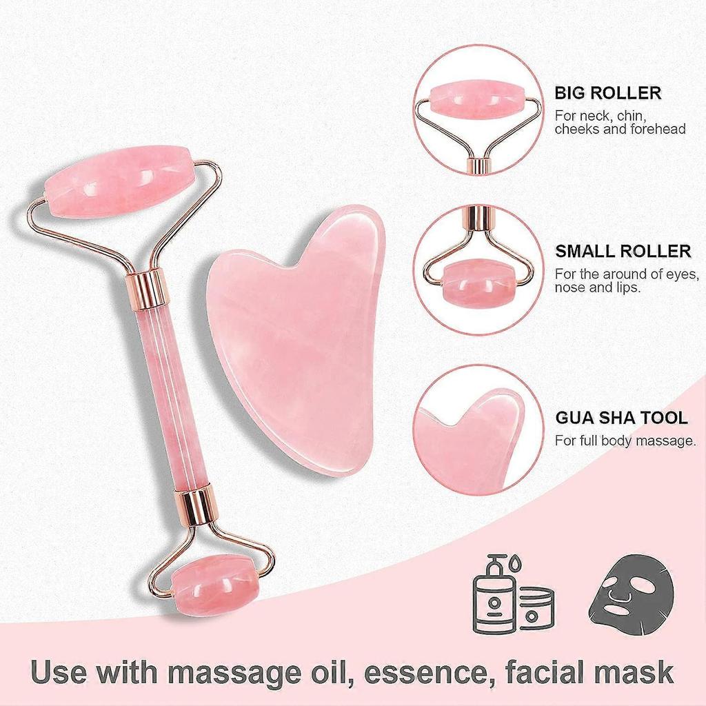 Jade Roller for Face and Gua Sha Facial Tools Set, Natural Stone Beauty Skin Care Kit, Face Scraping Maasage to Reduce Puffiness Wrinkles-Green