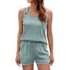 Женская мода однотонный круглый вырез без рукавов майка карман шорты повседневный комплект