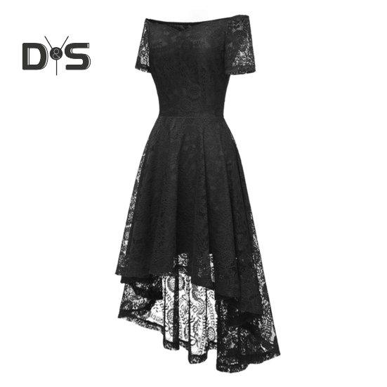 Женское вечернее платье с открытыми плечами, цветочное кружево, нерегулярное платье с высоким низким подолом, V-образным вырезом и коротким рукавом, сплошное цветное свадебное коктейльное вечернее платье