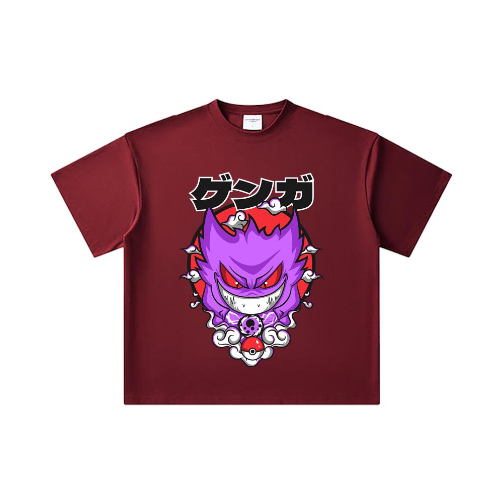 Хлопковая футболка унисекс с принтом Gengar из коллекции Pokemon V10, плотность 260 г/м², двойная пряжа, 32 счет, 100% хлопок