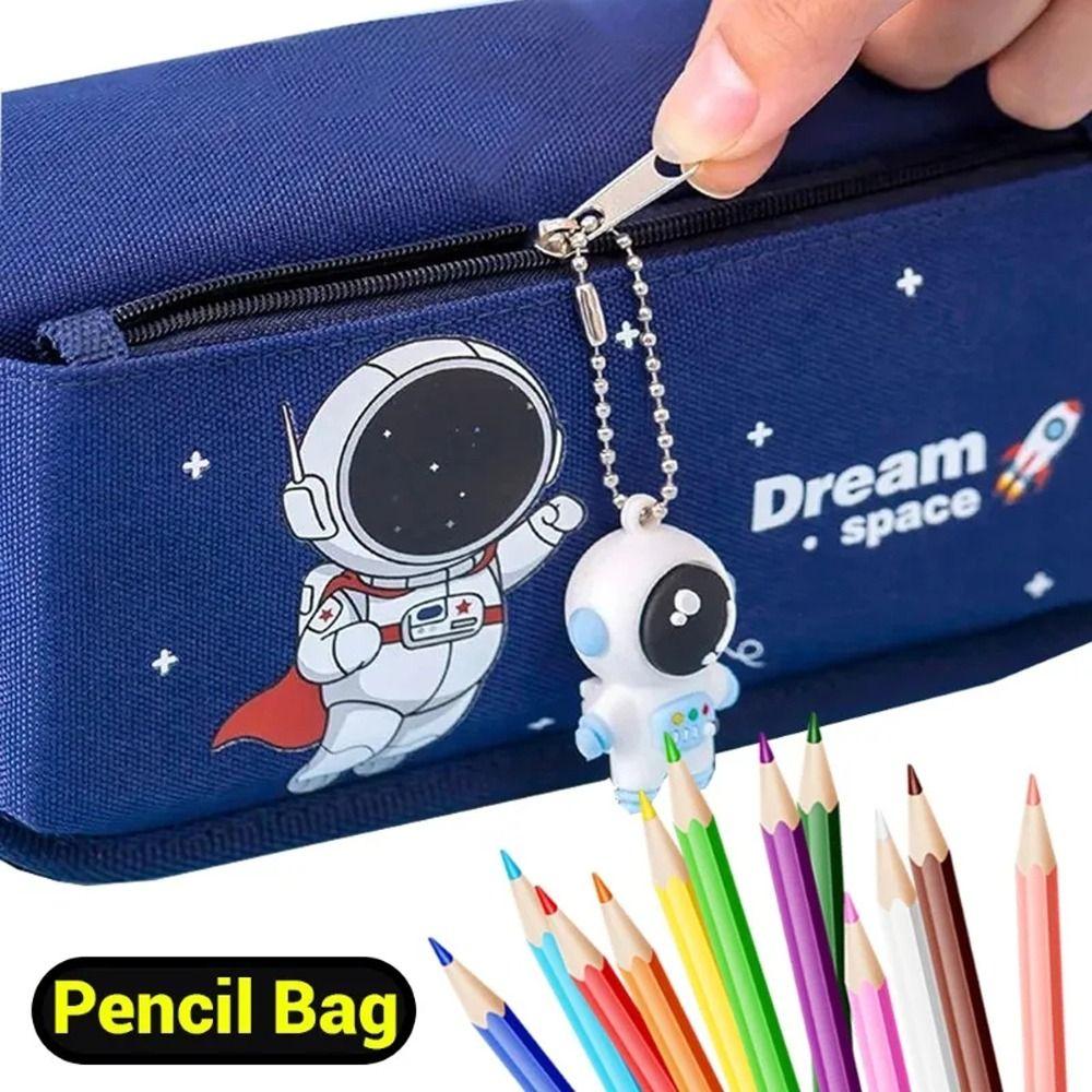 Double Layer Stationery Bag Large Capacity Pencil Bag Astronaut Pencil Case Office Accessories