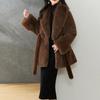 Women's Faux Fur Coats Winter Faux Fox Fur Collar Coat Plus Size Mid-length Slim Fit Fur Coat