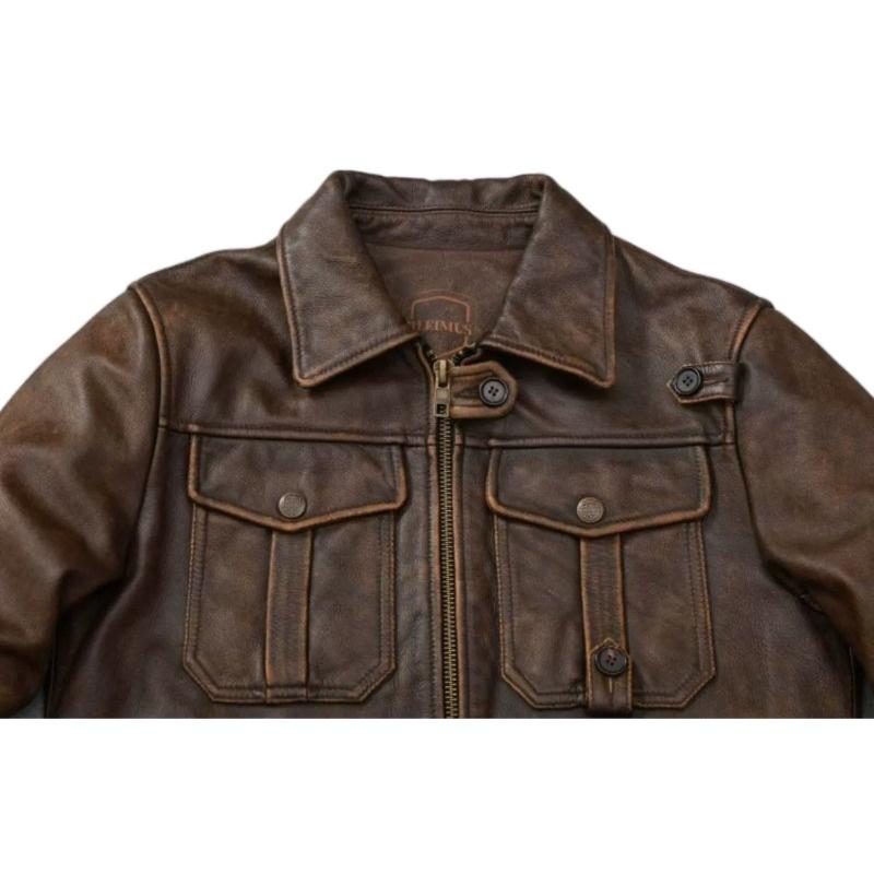 Новая модная мужская кожаная куртка, тонкая ретро каменная фрезерованная винтажная куртка из воловьей кожи, мужские пальто, осенняя одежда