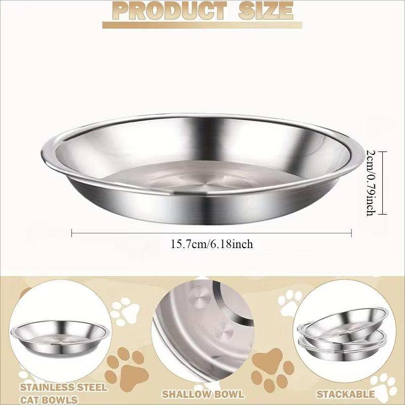 3-6Pcs Slip-Resistant Stainless Steel Cat Bowl Set Low-Profile Wide Design ForKittens & Small Pets Anti-Tip Base Feeding Station
