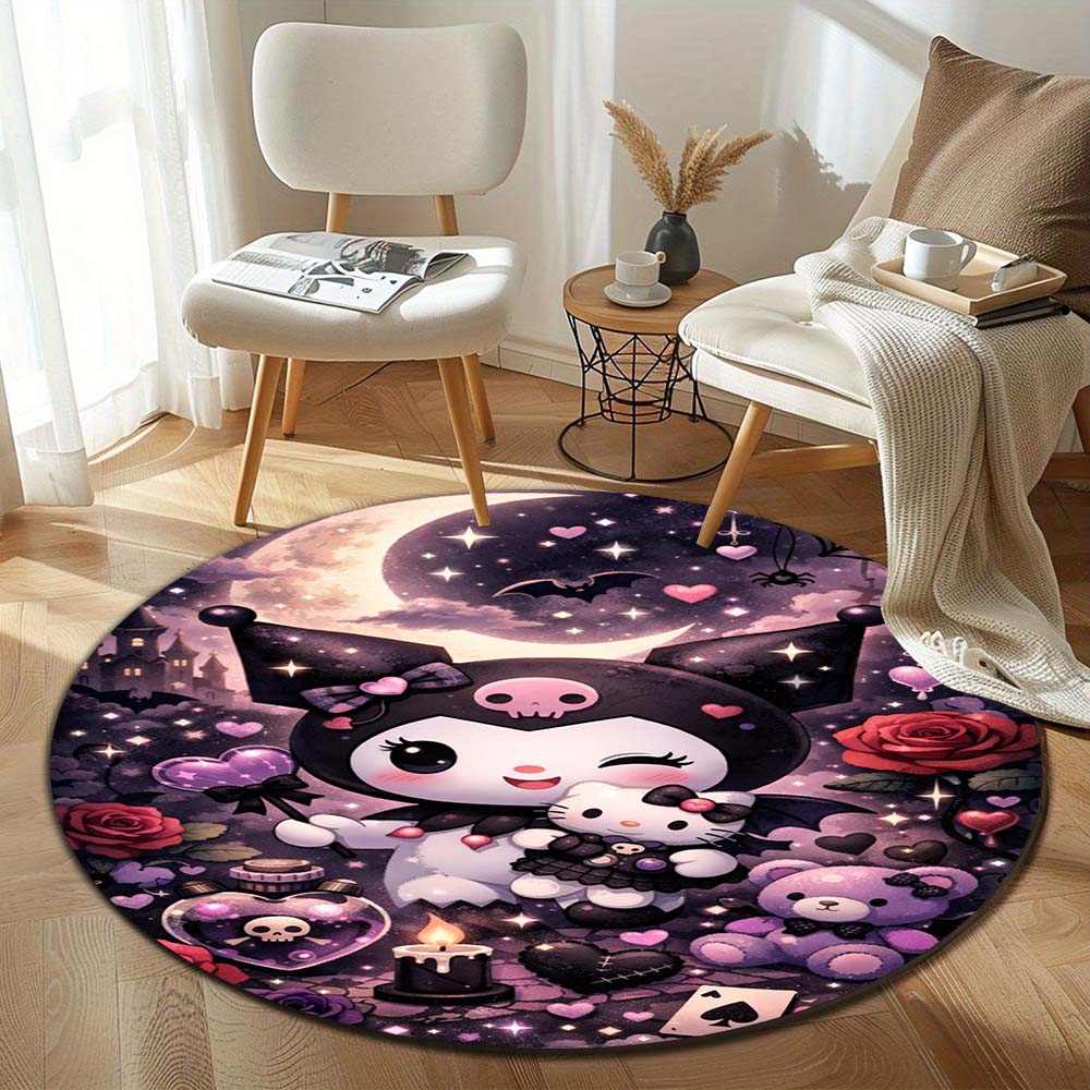 Hello Kitty cartoon round rugs in various sizes, suitable for children's living rooms, camping, picnics, and flannel non-slip yo