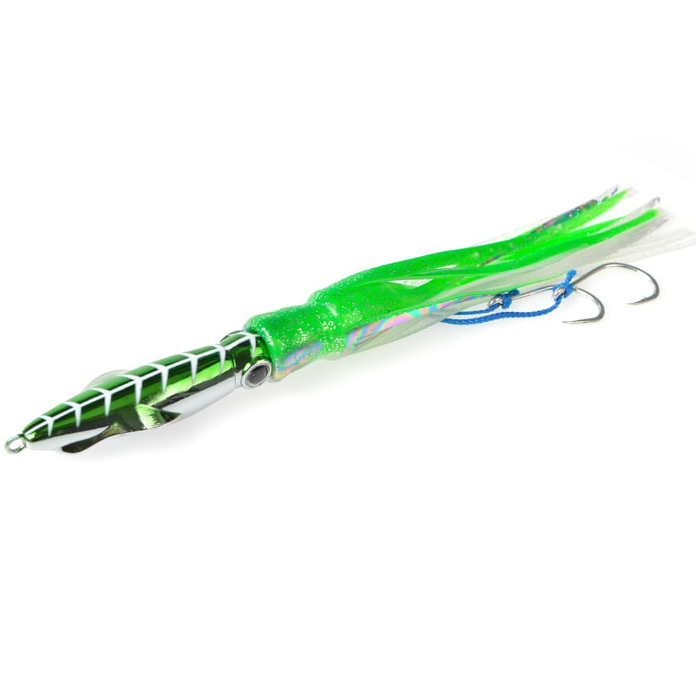 Tolure 200g 3D Eye Luminous Metal Jig with PVC Tail, All 4 Colors- Octopus Design for Saltwater Fishing: Tuna, Snapper, Mackerel & More
