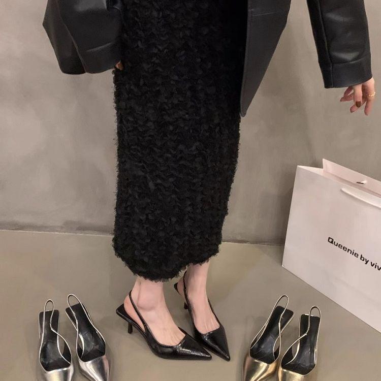 Серебряные туфли на высоком каблуке с острым носком и сумкой на голове, босоножки сказочной формы, весенние и осенние туфли с французским задником, пустые одинарные туфли