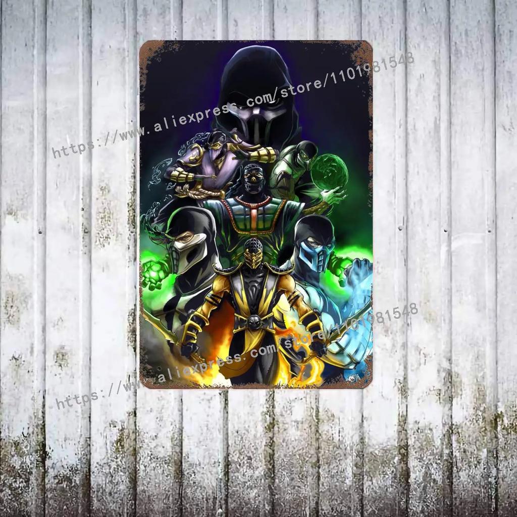 Mortal Kombat Знаковый HD Постер Постер Винтажная Жестяная Табличка Металлическая Табличка Декоративная Табличка для Паба Бара Мужской Пещеры Клуба Настенное Украшение