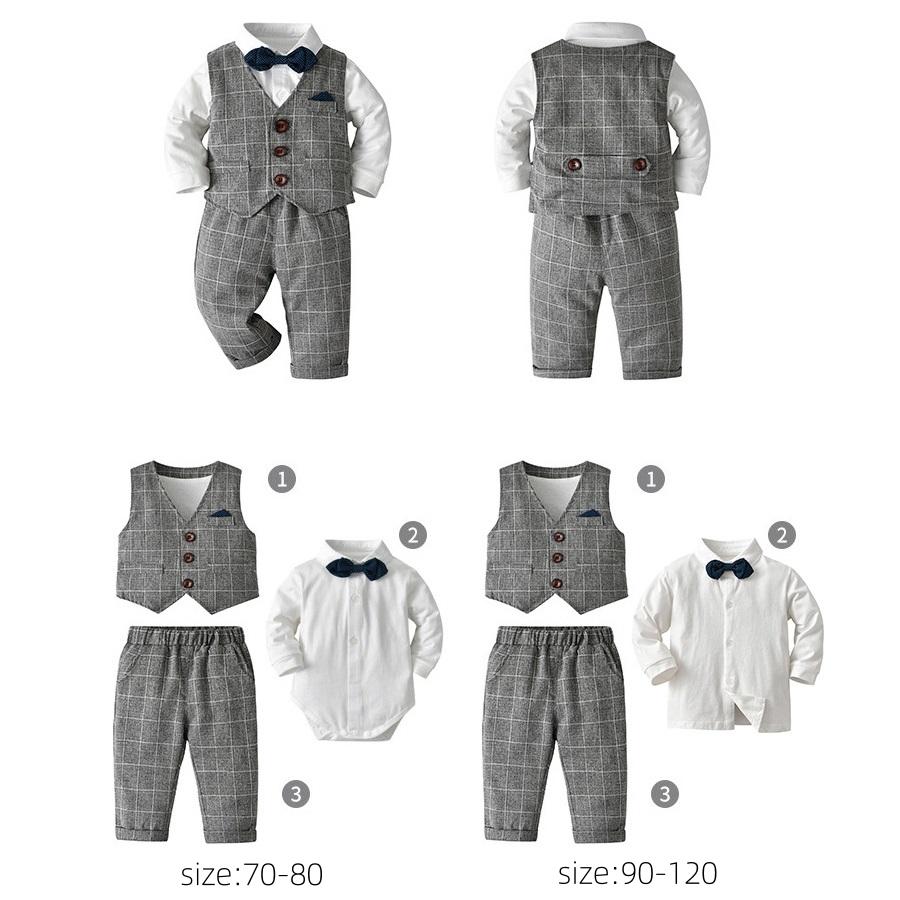 Одежда для джентльменов для маленьких мальчиков, рубашка для вечеринки по случаю дня рождения, топ с галстуком-бабочкой, жилет, брюки, костюм