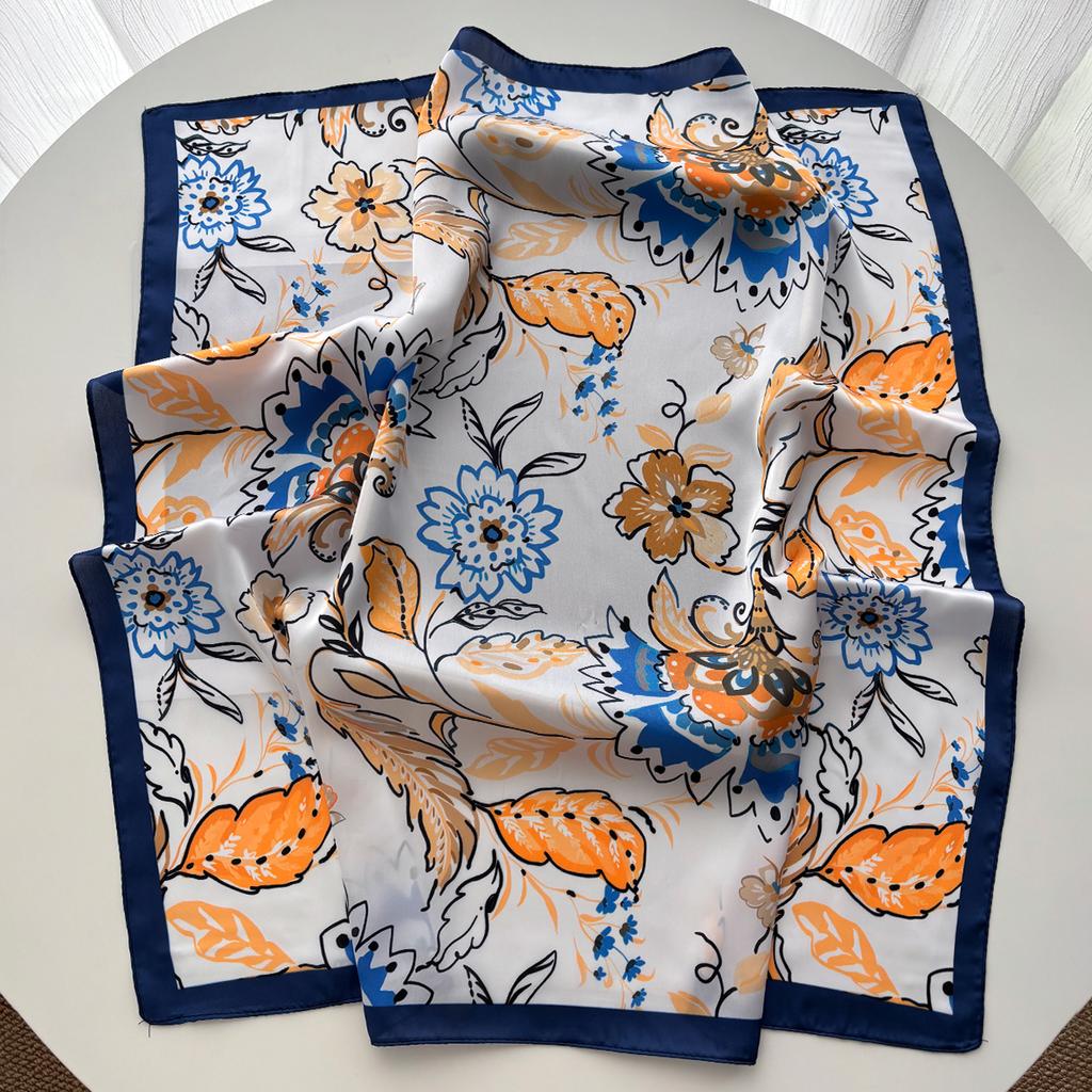 Printed Square Scarf For Women Imitation Silk Scarves Bandanas Luxury Hijab Neckerchief Elegant Travel Shawl Wraps Bag Ribbon