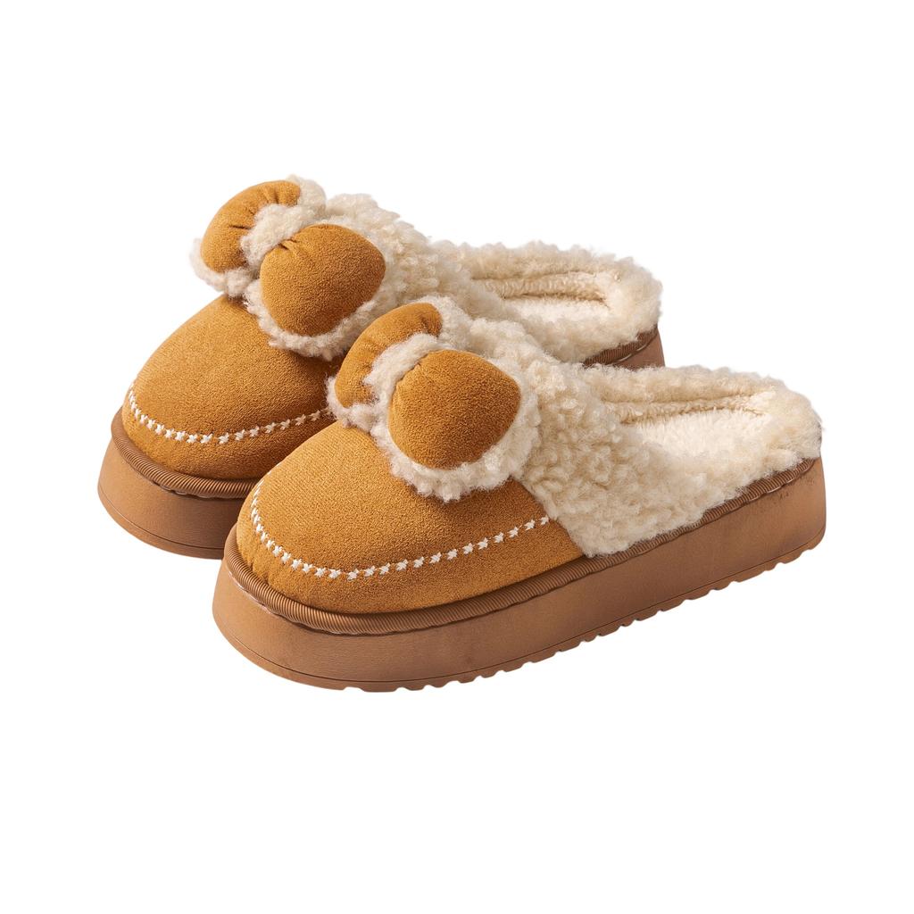 Bow Head Cotton Slippers Home Warm Cotton Drag Autumn and Winter Couple Fashion Plush Cotton Slippers