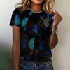 Женская одежда Летняя футболка Свободная дышащая с коротким рукавом Модная бабочка с круглым вырезом Повседневная женская футболка