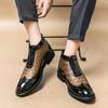 Мужские кожаные туфли с круглым носком и высоким берцем Модные цветные блоки стильный дизайн вечерние для отдыха деловые прогулки мужские черные ботинки