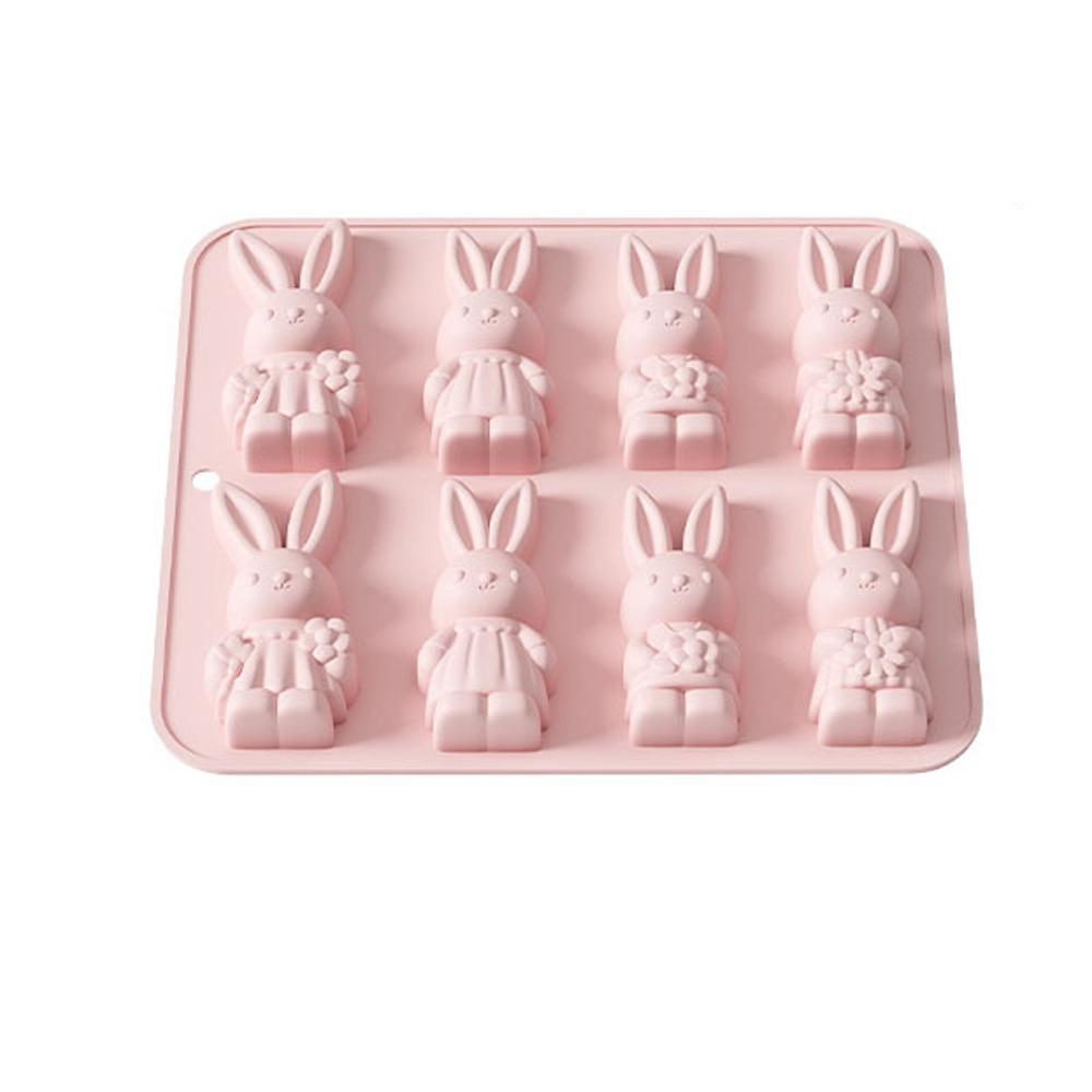 Handmade 8 Grids Easter Bunny Molds Non-Stick Food Grade Cake Baking Mold Flexible Silicone Chocolate Molds Holiday Baking
