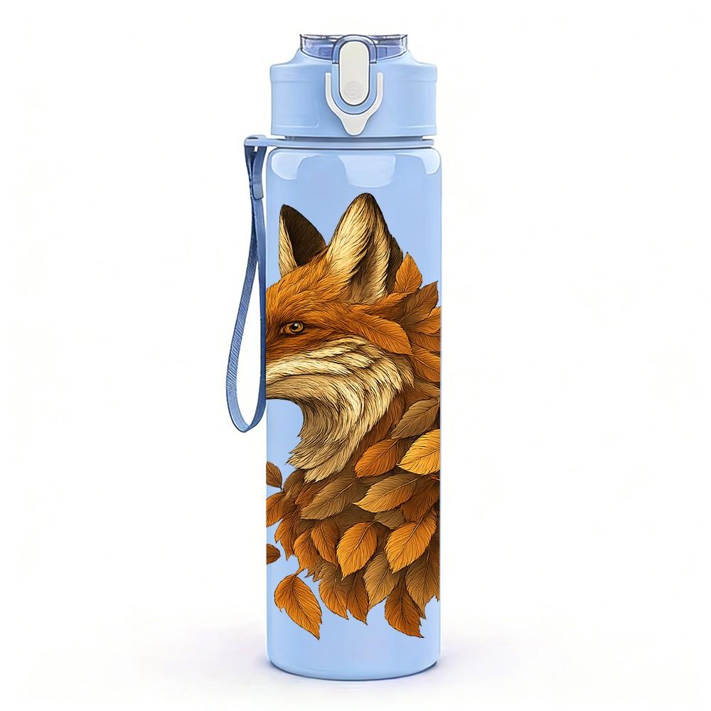 1PC Autumn Leaf Fox Portrait 750ml Color Plastic Sports Water Bottle Leakproof Flip Straw Lid Suitable for Sports Office Home Use