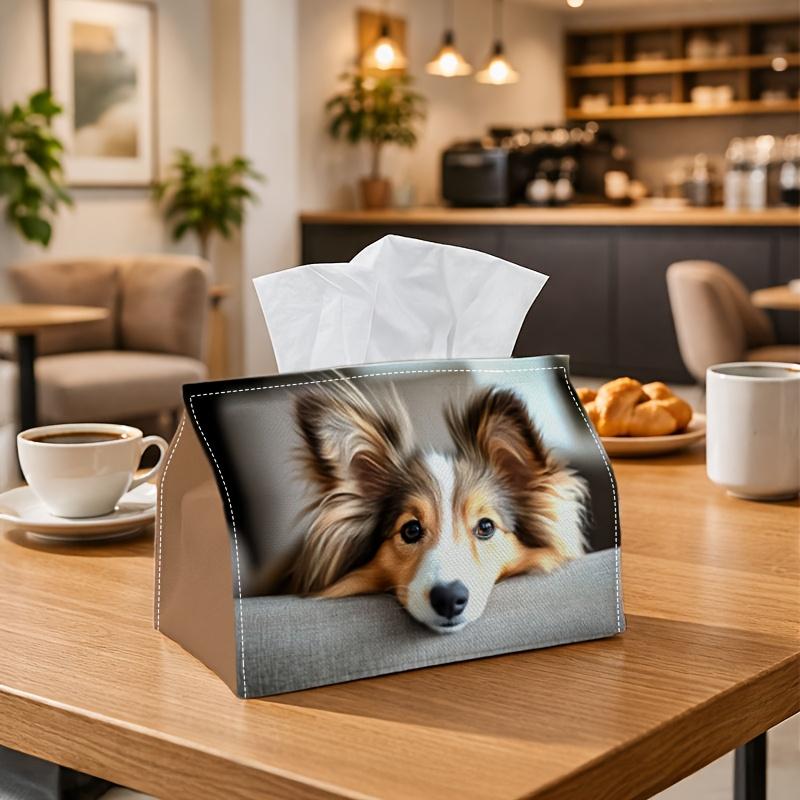 1pc Modern Aesthetic Dog Brown Tissue Box with Photo Realistic Puppy Calm-Fabric Napkin Storage Organizer for Kitchen,Car,Elegant Decorative Box,Purpo