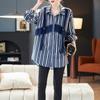 Ayollar uchun zamonaviy patchwork denim ko'ylak, chiziqli, trendy koreys uslubidagi bahorgi dizayn