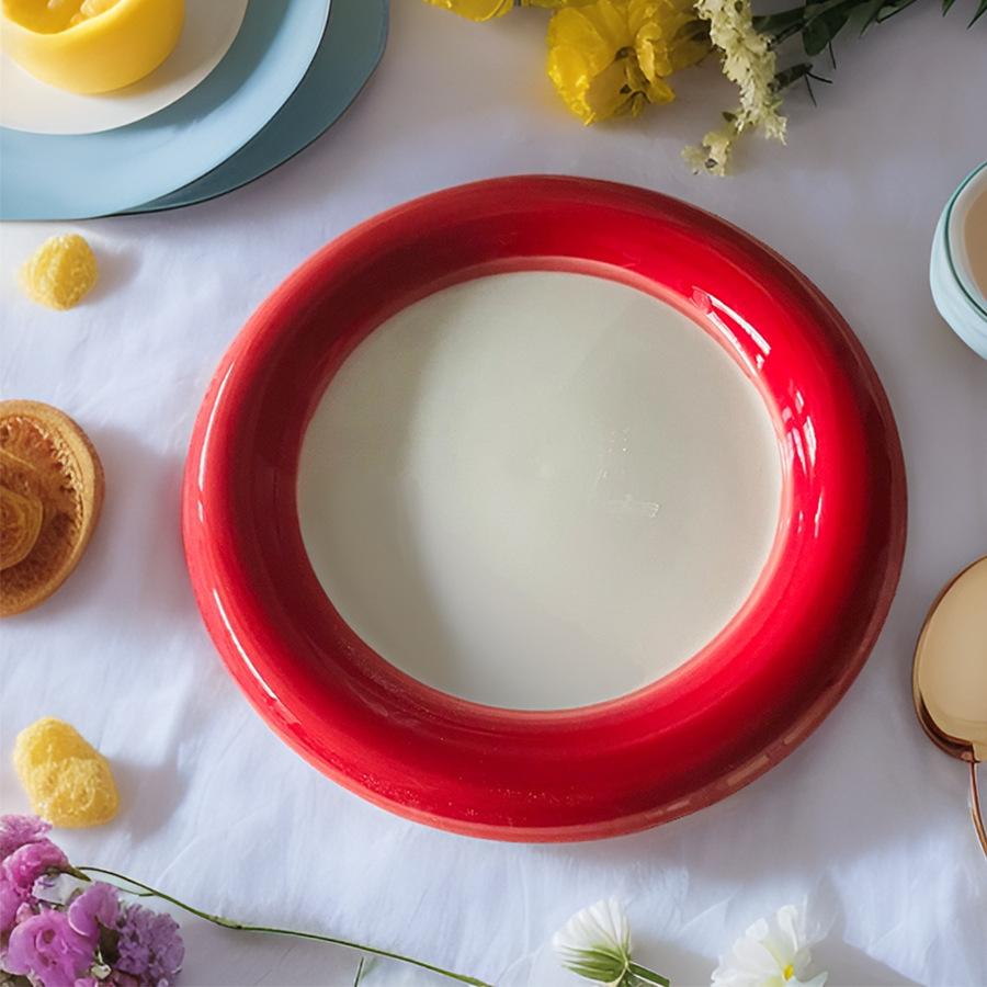 1 шт. 8-дюймовая 6-дюймовая керамическая тарелка, расписанная вручную, бытовая тарелка для десертов, тарелка для торта, простая красно-черная тарелка Dudu.