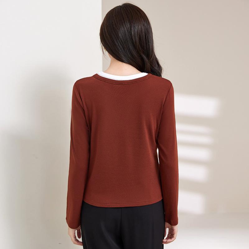 Women's Spring Fashion Simple False Two Comfortable Bottom Slim Slim Sleeved Top
