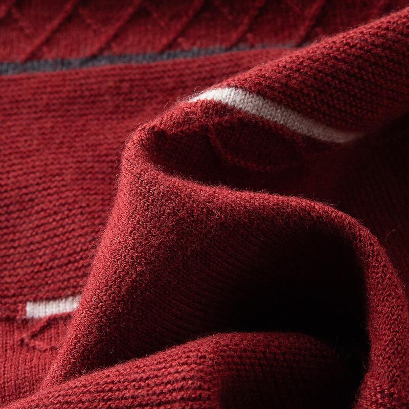 TUHUANG Women's Pure Wool Semi-High Collar Contrast Sweater