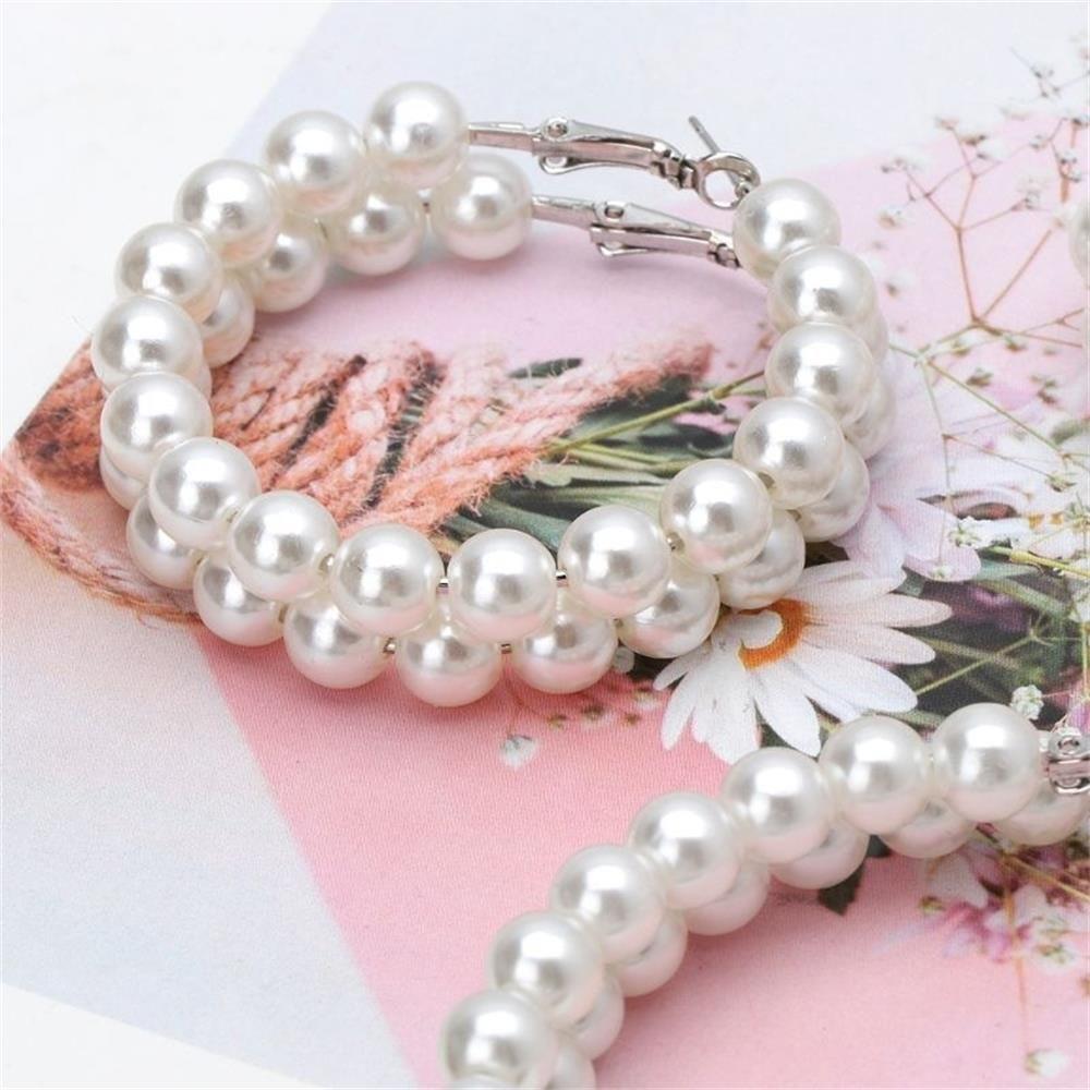 Party Fashion Big Circle Pearl Hoop Earrings Elegant Round Shape Drop Dangle Ear Stud
