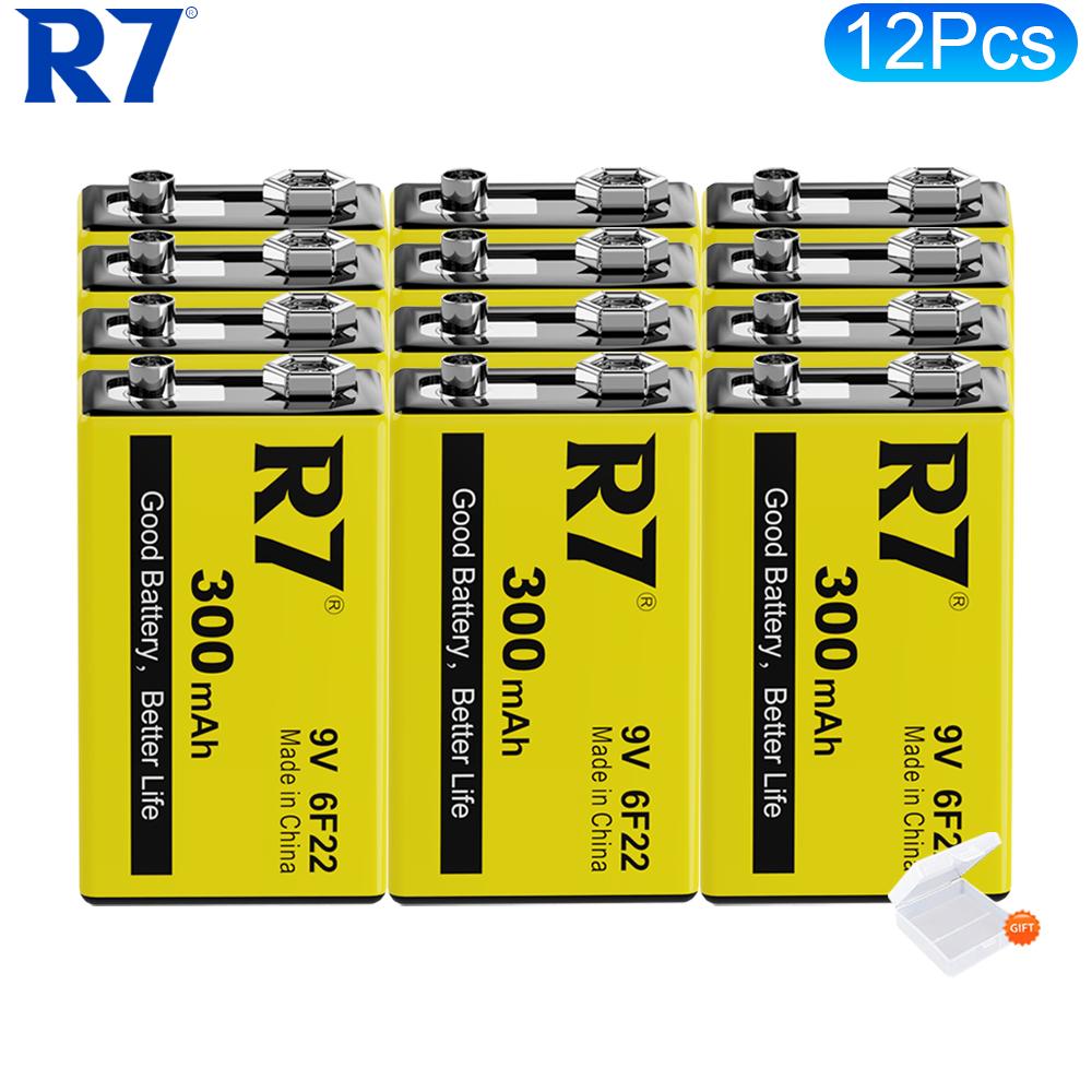 Аккумуляторы R7 9В 300 мАч для беспроводных микрофонов, гитар с эквалайзером, дымовых извещателей и мультиметров