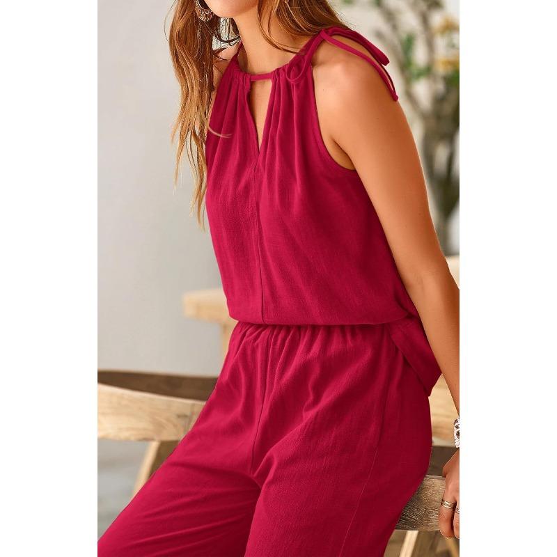 JKASHDK Женские модные повседневные летние весенние однотонные принтованные брюки без рукавов с круглым вырезом костюмы