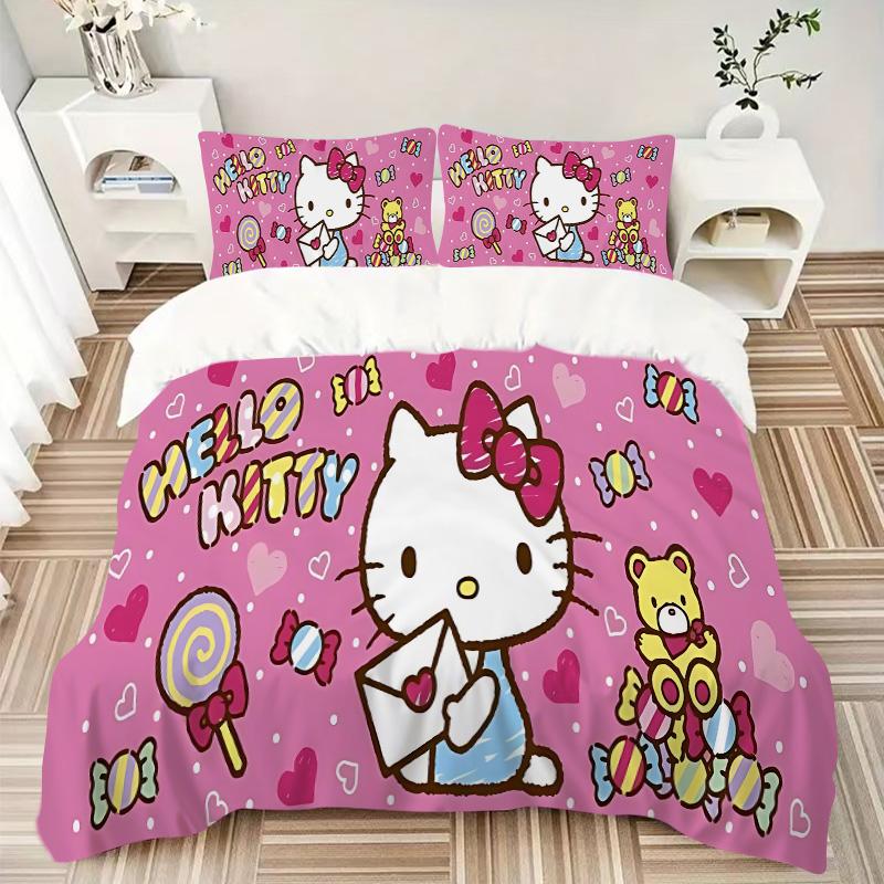 Hello Kitty Party Print 3Pcs Bedding Setduvet Cover With 2 Bedropillowcase Home Birthday Gift