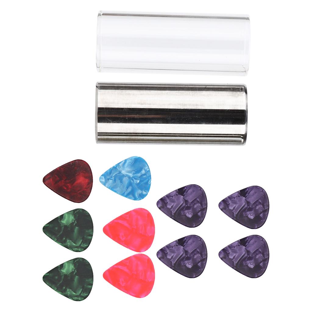 2 шт. гитарный слайд из нержавеющей стали, стеклянный тюнинг-бар, целлулоидные медиаторы, аксессуары для игры