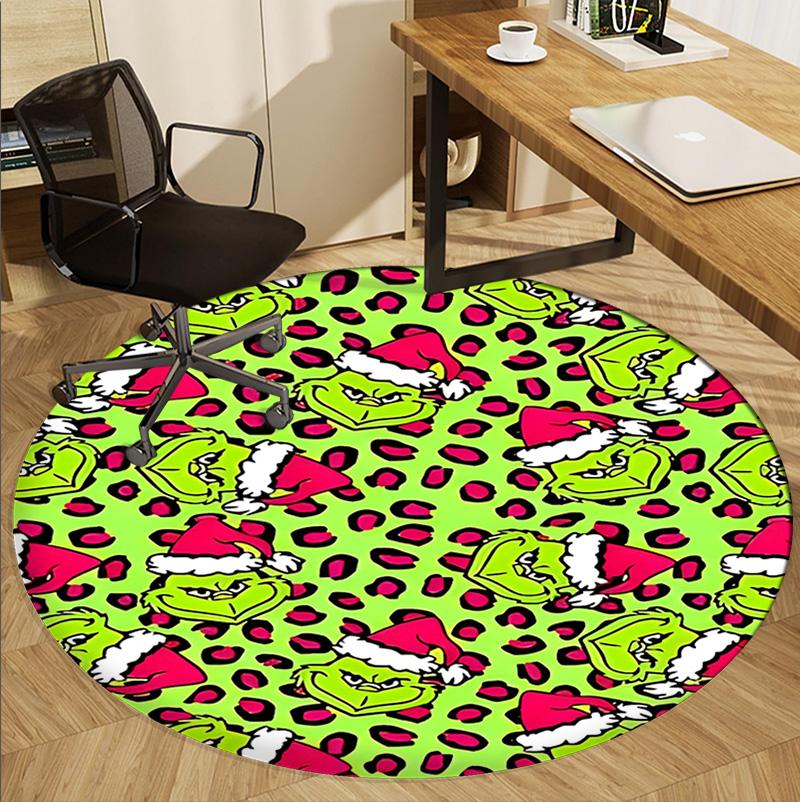 The Grinch Pattern Round Rug, Indoor/Outdoor Mat, for Picnic, Gameroom, Bedroom, Office, Living Room, Home Decor Carpet, Birthday Gift