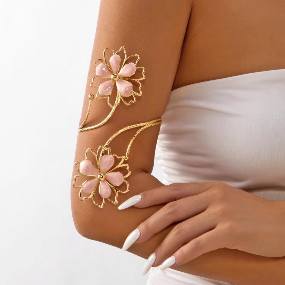Bohemian Upper Arm Bracelet Flower Geometric Bangle Fashion Hollow Metal Bracelet
