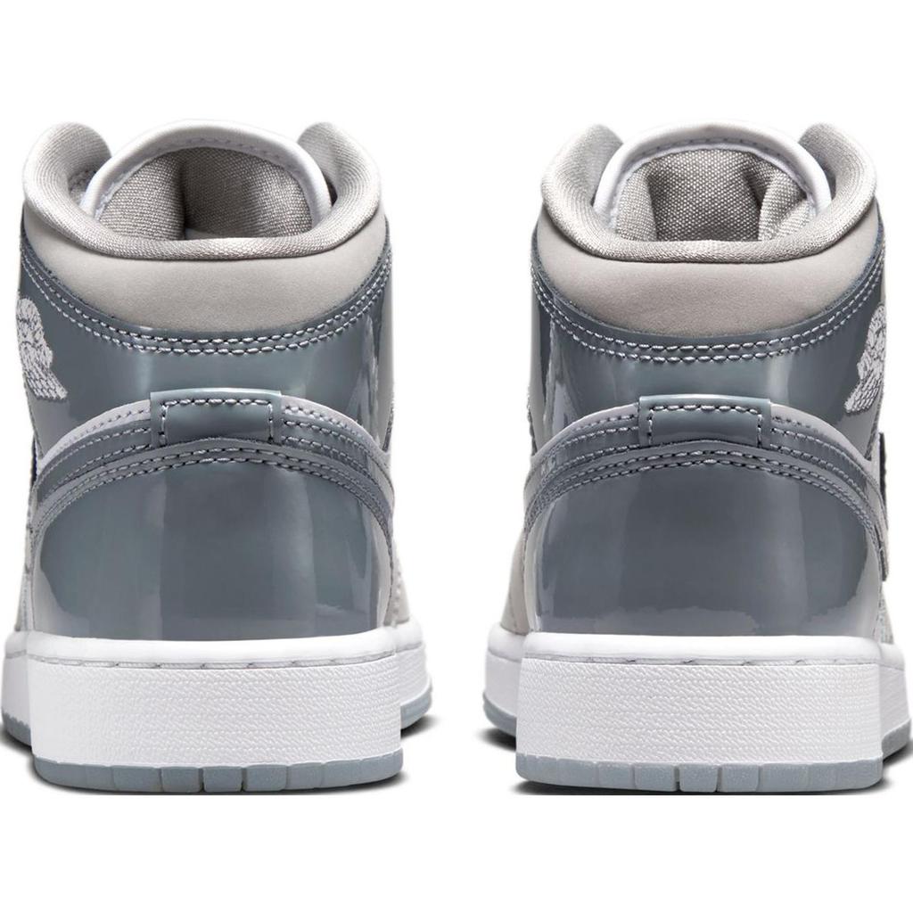 Air Jordan 1 Mid SE GS Patent Cool Grey Kids Sneakers White Medium-Grey HF3193-100